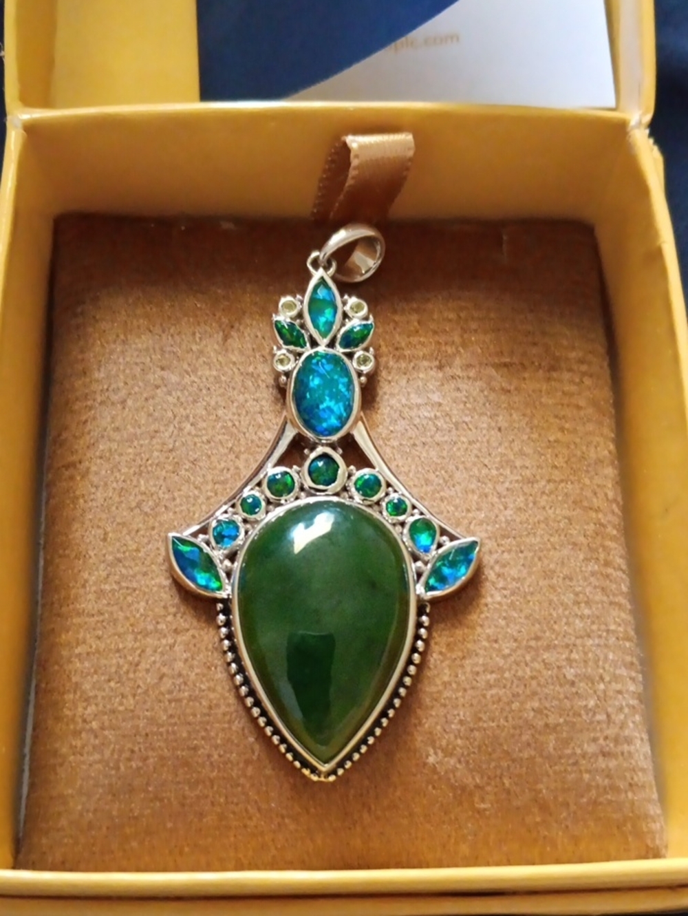 Sajen Silver Nephrite Jade and Multi Gemstone 19.10 ctw Pendant without Chain